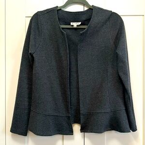 Gray Open Front Ruffle Edge Sweater Jacket Sz MED By Jane & Delaney